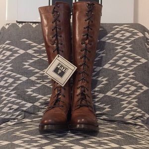 FRYE Melissa Tall Lace Boot Brown NEW